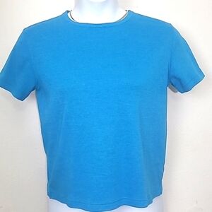 T shirt short sleeve crew neck turquoise blue Stretch 100% cotton Small